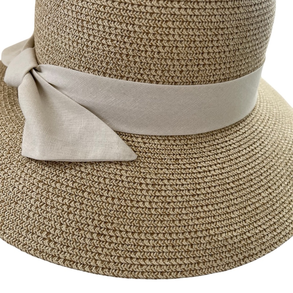 NWT Woven sunhat with ivory ribbon 3.5 inch brim size L - Picture 10 of 14